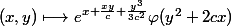 (x,y)\longmapsto e^{x+\frac{xy}{c}+\frac{y^3}{3c^2}} \varphi(y^2+2cx) 